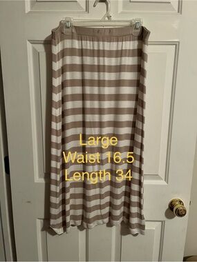Michael Kors Beige and White Striped Maxi Skirt